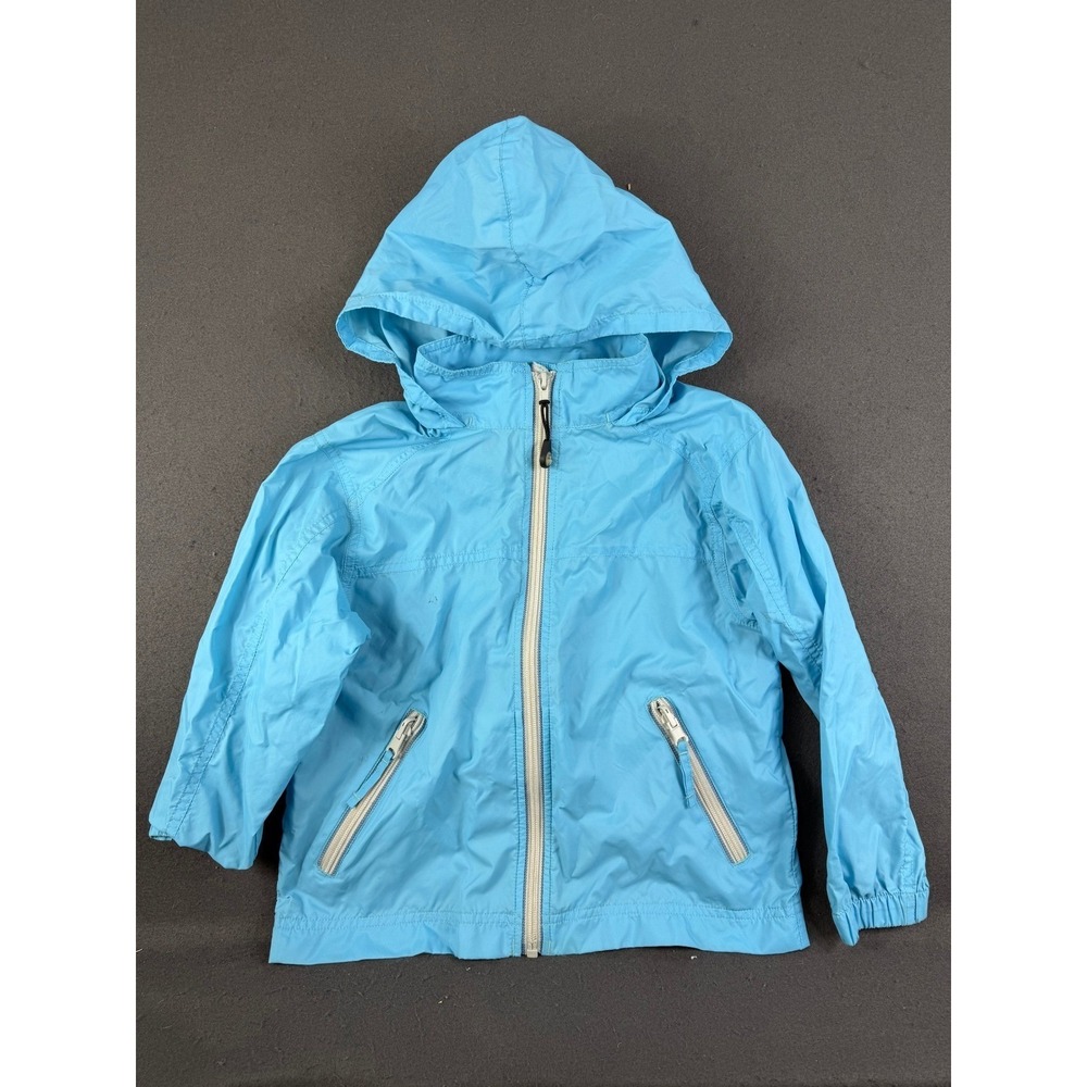 LL Bean Kids Light Blue Discovery Rain Jacket Windbreaker Hooded Full Zip M 5/6